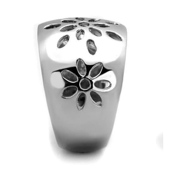 STAINLESS STEEL Open Work Flower Design Dome Ring - Picture 13 of 14